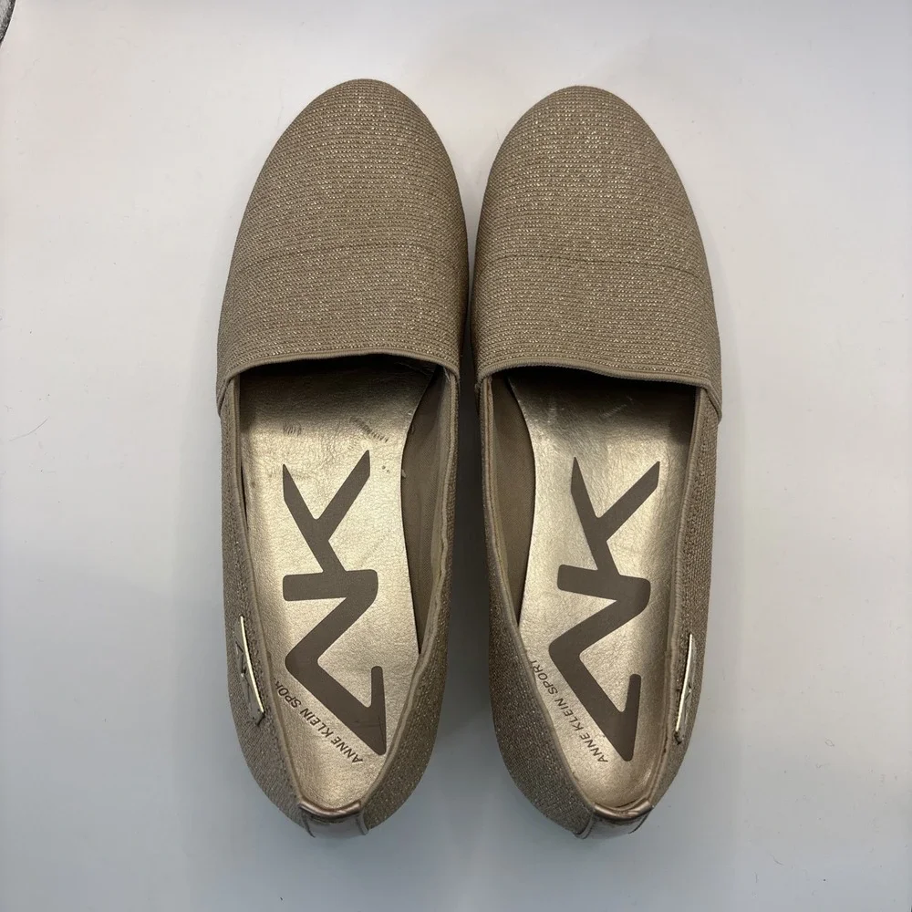 AK Anne Klein Sport Women's 6M Metallic Gold Slip‎ On Sneaker Flat Shoes Comfort